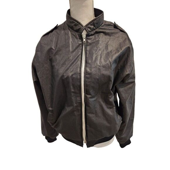 Vintage 80s Black Cafe Racer Zip Front Jacket M Embroidered Diamondback Lounge - Picture 2 of 6